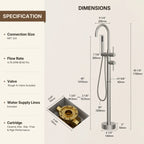 2 Handle Freestanding Floor Mount Tub Filler Faucet with Handheld Shower LP302-YG - Brushed Nickel