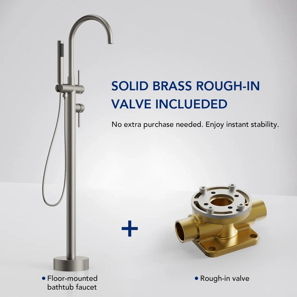 2 Handle Freestanding Floor Mount Tub Filler Faucet with Handheld Shower LP302-YG - Brushed Nickel