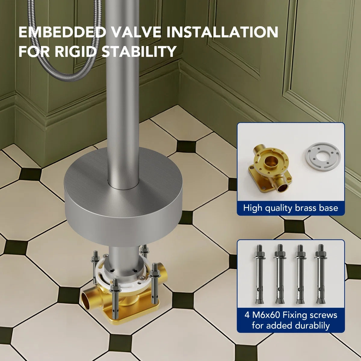 2 Handle Freestanding Floor Mount Tub Filler Faucet with Handheld Shower LP302-YG - Brushed Nickel