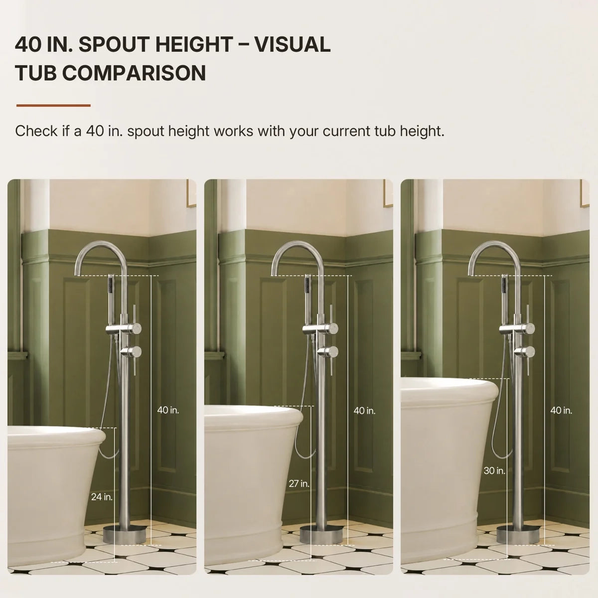 2 Handle Freestanding Floor Mount Tub Filler Faucet with Handheld Shower LP302-YG - Brushed Nickel