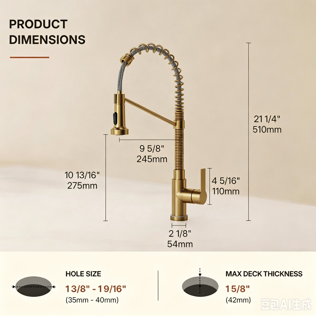 Contemporary Commercial-Style 2-Function Single-Handle Pull-Down Kitchen Faucet with LED Base LP33412098-CF - Brushed Gold