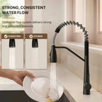 Commercial Dual-Function Pull Down Kitchen Faucet with High Arc Spring Spout LP0557-CFK - Matte Black
