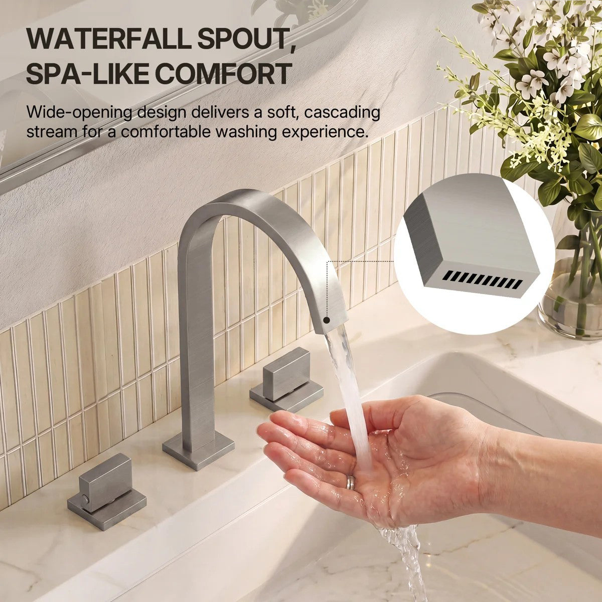 Widespread Bathroom Faucet 3 Hole, 2-handle Bathroom Sink Faucet with Drain Assembly LP005601-YS - Brushed Nickel