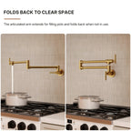 Wall Mount Pot Filler Faucet with Retractable Arm, 2-Handle Kitchen Faucet for Stove Use LP170-CF - Brushed Gold