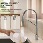 Commercial Dual-Function Pull Down Kitchen Faucet with High Arc Spring Spout LP04412-CF - Brushed Nickel
