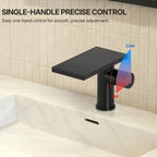 Single Hole Bathroom Faucet, Single-Handle Waterfall Sink Faucet with Drain Assembly LPBK0021 - Matte Black
