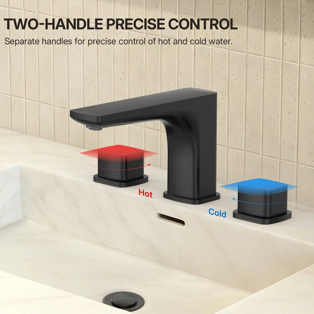 Widespread Bathroom Faucet 3 Hole, 2-handle Bathroom Sink Faucet with Drain Assembly LP03390-YS - Matte Black