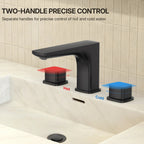 Widespread Bathroom Faucet 3 Hole, 2-handle Bathroom Sink Faucet with Drain Assembly LP03390-YS - Matte Black