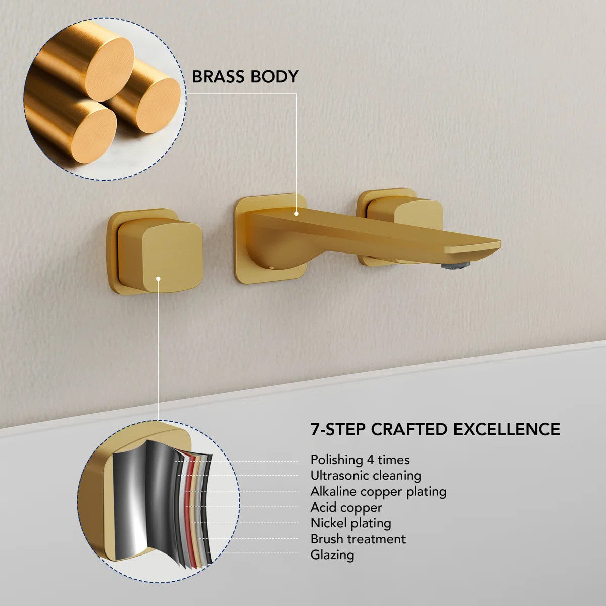 2-Handle Wall Mounted Roman Tub Faucet with Rough-In Valve LP077810-YG - Brushed Gold