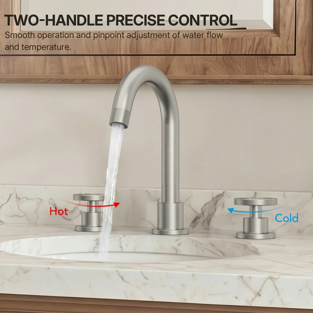 Widespread 3-Hole Bathroom Sink Faucet, 2-Handle Faucet with Wheel Knob Handles and Drain Assembly LP08100-YS - Brushed Nickel