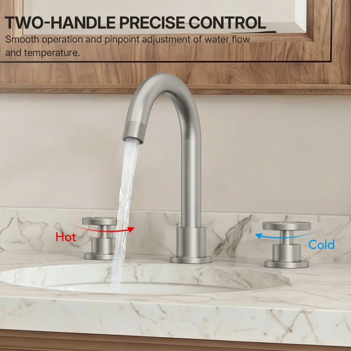 Widespread 3-Hole Bathroom Sink Faucet, 2-Handle Faucet with Wheel Knob Handles and Drain Assembly LP08100-YS - Brushed Nickel