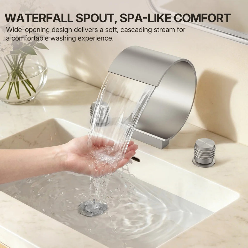 Widespread Bathroom Faucet 3 Hole, 2-handle Bathroom Sink Faucet with Drain Assembly LP44501-YS - Brushed Nickel