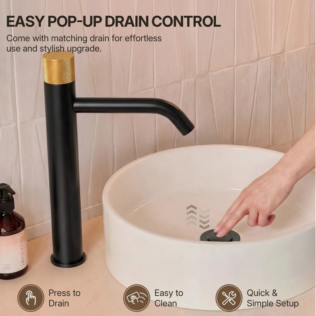Single Hole Bathroom Vessel Faucet, Single Handle Bathroom Vessel Sink Faucet with Drain Assembly LP0220266-YS - Matte Black/Brushed Gold
