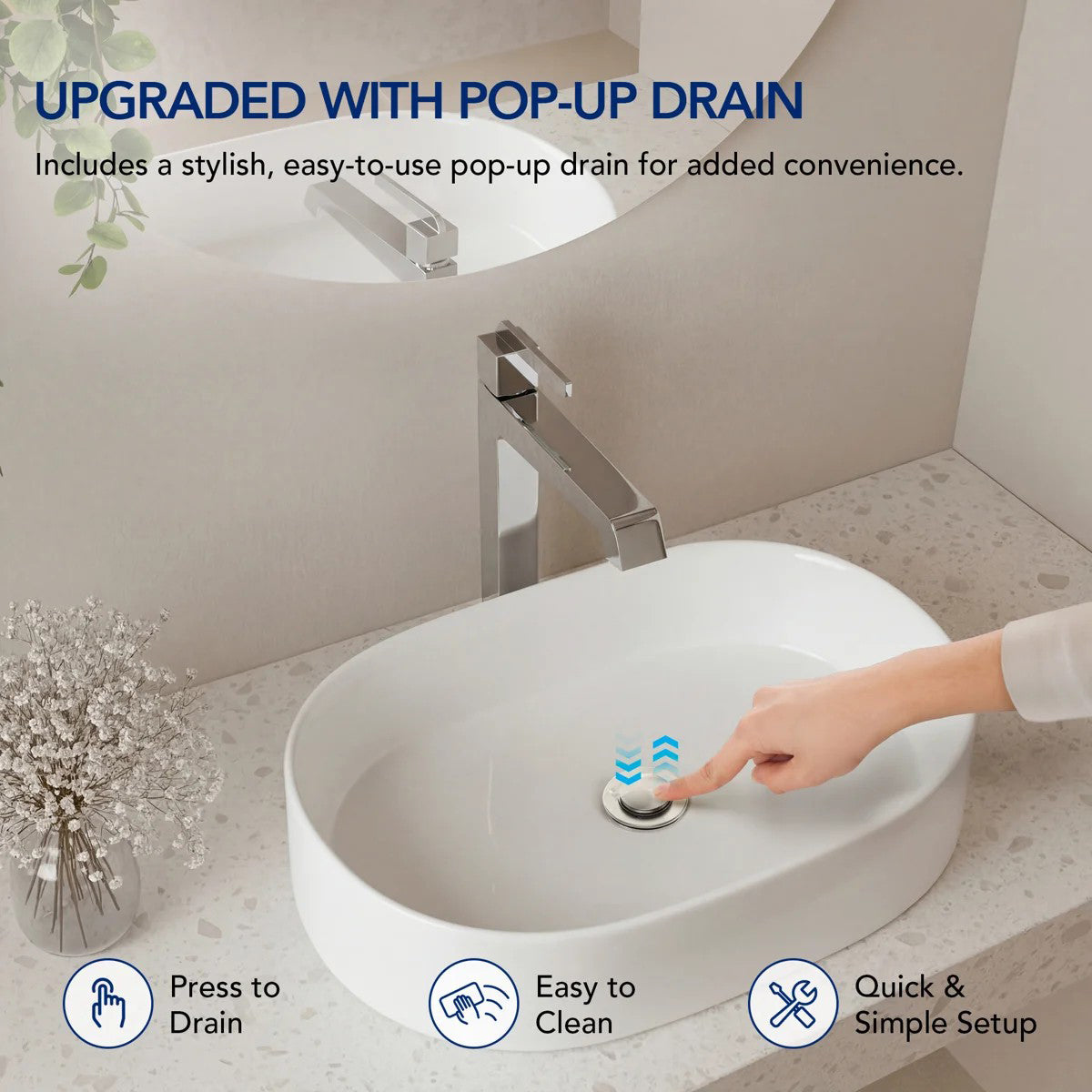 Single Hole Vessel Bathroom Faucet with Drain Assembly, Single Handle Vessel Bathroom Sink Faucet LP081-YS - Chrome