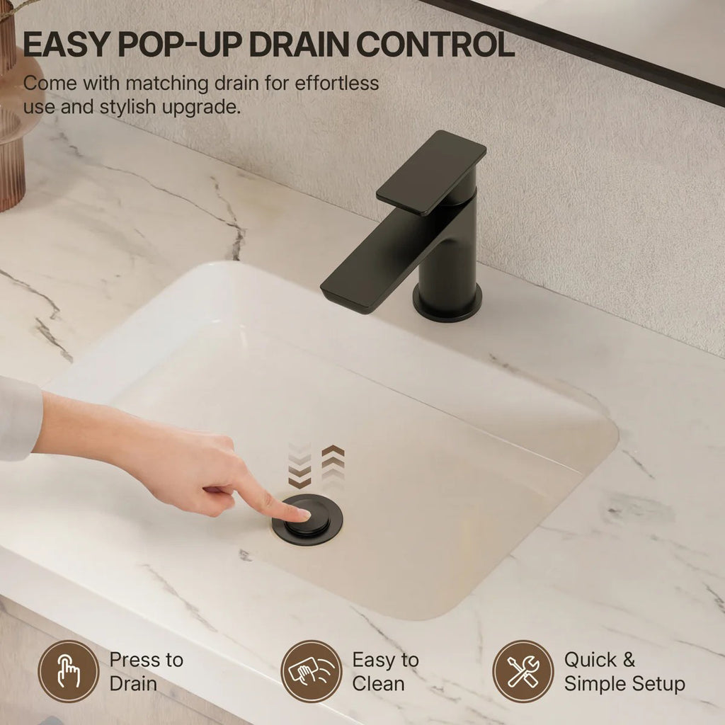 Single Hole Bathroom Faucet with Drain Assembly, Single Handle Bathroom Sink Faucet LP00130-YS - Matte Black