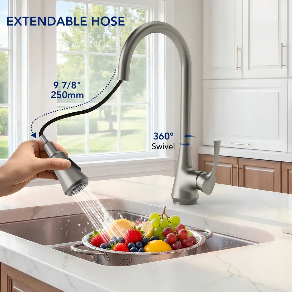 Pull Down Kitchen Sink Faucet, Single Handle Kitchen Faucet with Swivel Spout LP32CF-SS - Stainless Steel