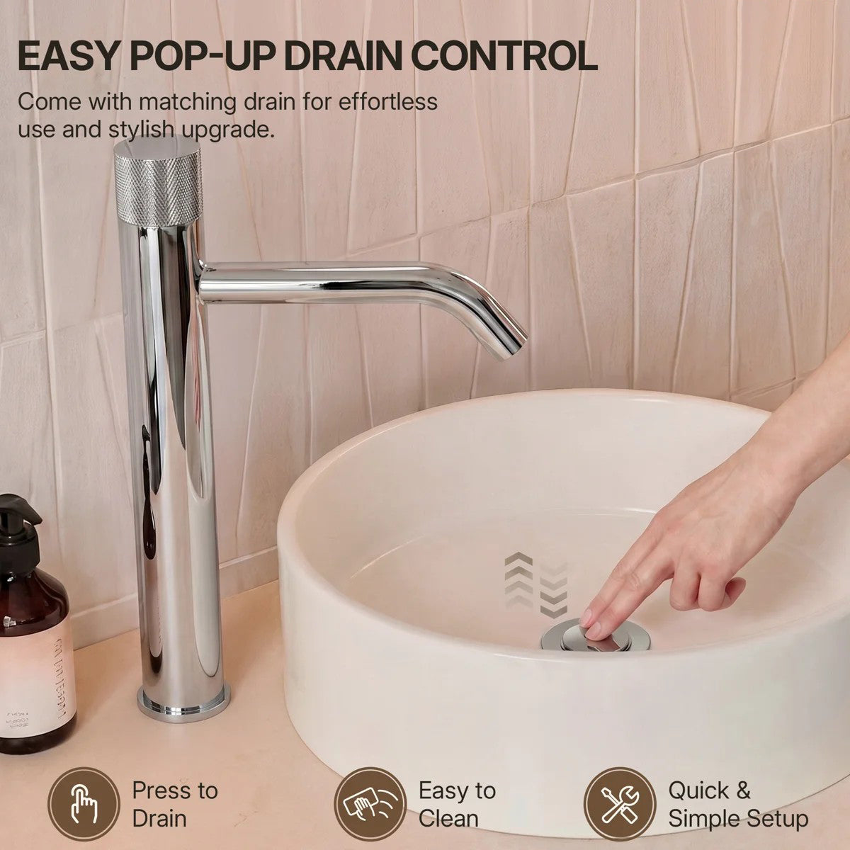 Single Hole Bathroom Vessel Faucet, Single Handle Bathroom Vessel Sink Faucet with Drain Assembly LP0221240-YS - Chrome