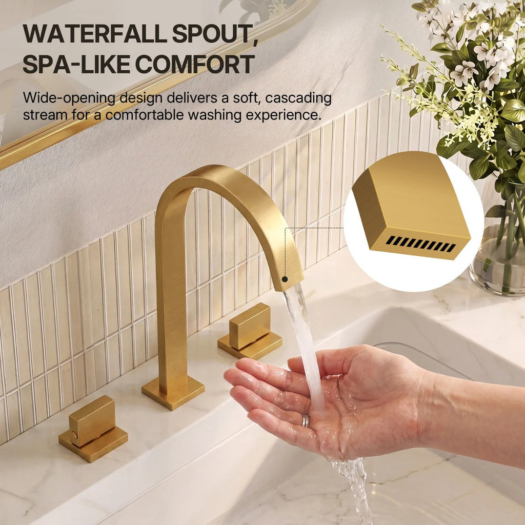 Widespread Bathroom Faucet 3 Hole, 2-handle Bathroom Sink Faucet with Drain Assembly LP0054568-YS - Brushed Gold