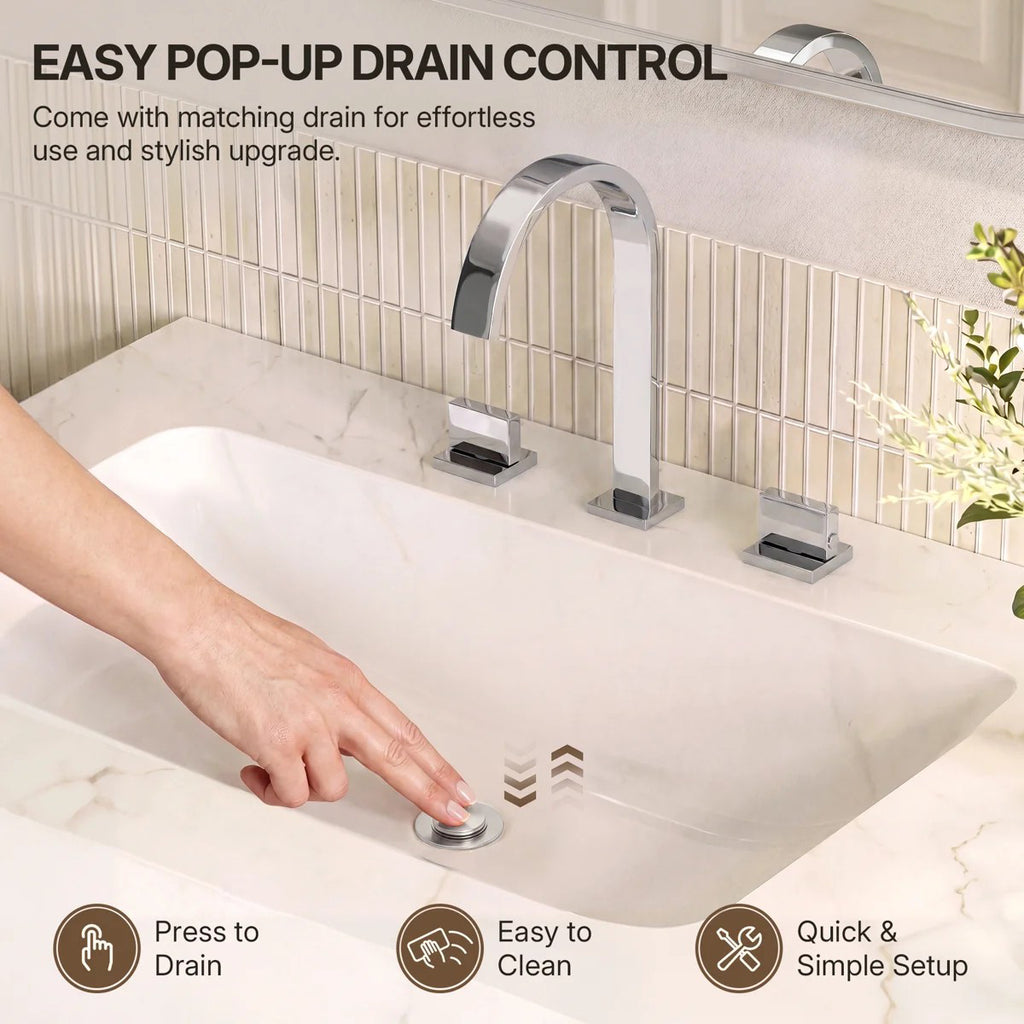 Widespread Bathroom Faucet 3 Hole, 2-handle Bathroom Sink Faucet with Drain Assembly LP00501-YS - Chrome