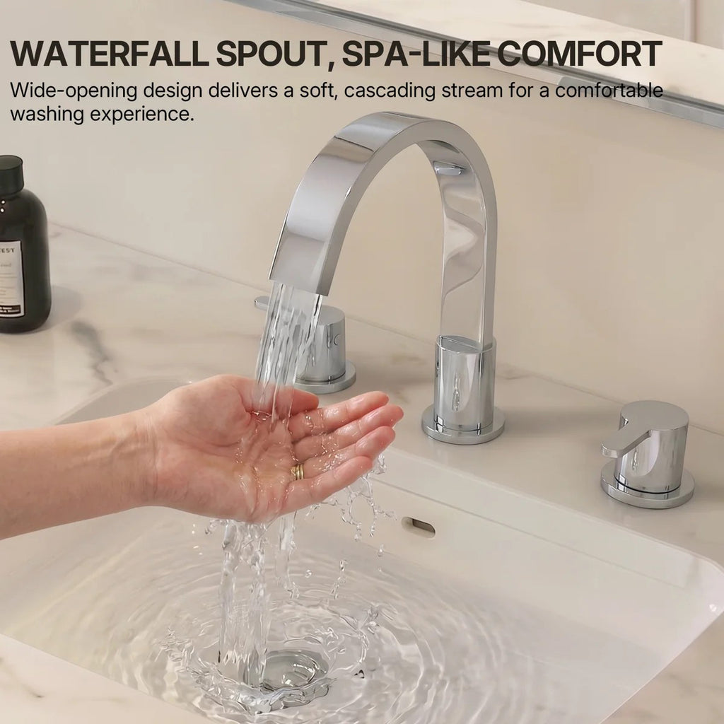 Widespread Bathroom Faucet 3 Hole, 2-Handle Bathroom Sink Faucet with Drain Assembly LP66138-YS - Chrome
