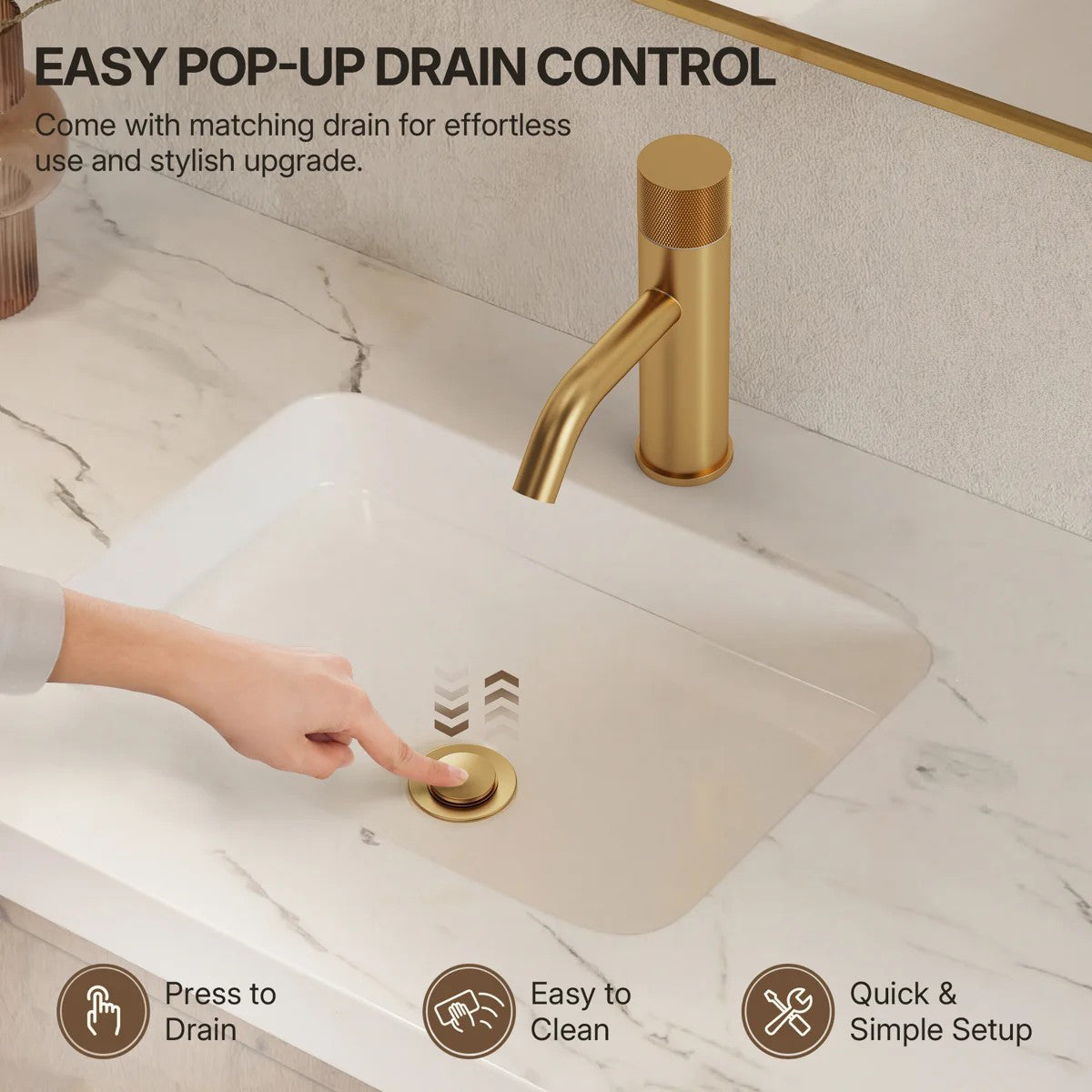 Single Hole Bathroom Faucet,Knob Single Handle Bathroom Sink Faucet with Drain Assembly LP0086-YS - Brushed Gold