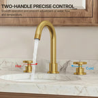 Widespread 3-Hole Bathroom Sink Faucet, 2-Handle Faucet with Wheel Knob Handles and Drain Assembly LP0916-YS - Brushed Gold