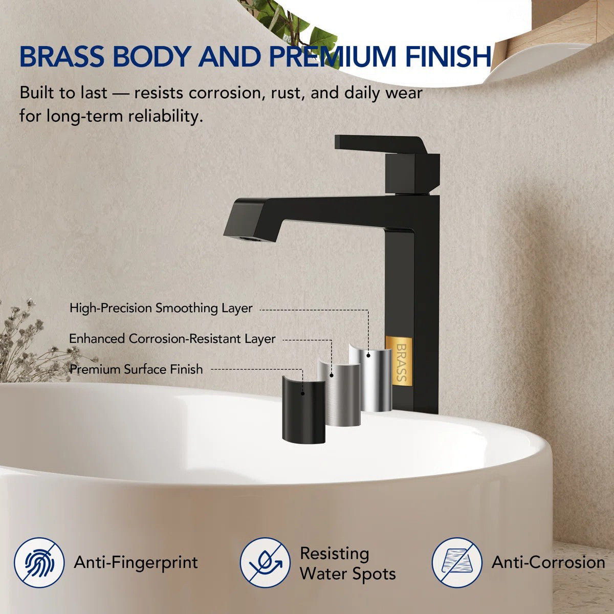 Single Hole Vessel Bathroom Faucet with Drain Assembly, Single Handle Vessel Bathroom Sink Faucet LP89-YS - Matte Black