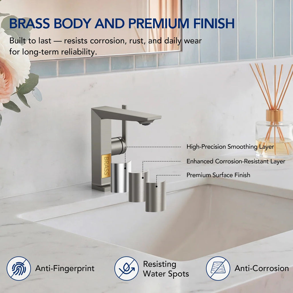 Single Hole Bathroom Faucet with Drain Assembly, Single Handle Bathroom Sink FaucetLP77658- Brushed Nickel