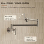 Wall Mount Pot Filler Faucet with Retractable Arm, 2-Handle Kitchen Faucet for Stove Use LP108-CF- Brushed Nickel