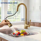 Pull Down Kitchen Sink Faucet, Single Handle Kitchen Faucet with Swivel Spout LP0776-CF - Brushed Gold