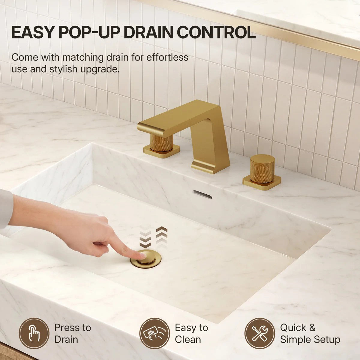 Widespread Bathroom Faucet 3 Hole, 2-handle Bathroom Sink Faucet with Drain Assembly LP00340-YS - Brushed Gold