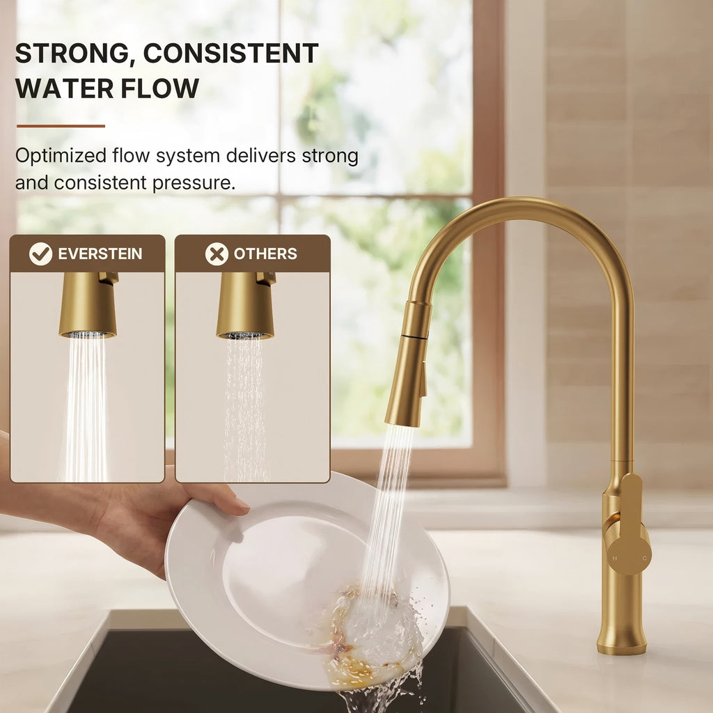 Pull-Down Kitchen Faucet with Dual-Function Sprayer, Single-Handle Sink Faucet LPL099122-CF - Brushed Gold
