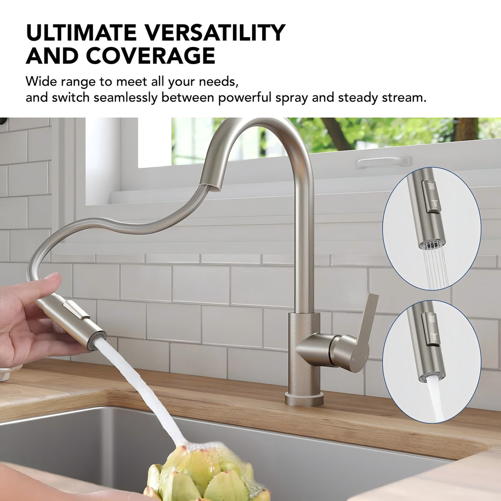 Pull Down Sprayer Kitchen Sink Faucet, Single Handle Kitchen Faucet with LED Light Base LP11992-CF - Brushed Nickel
