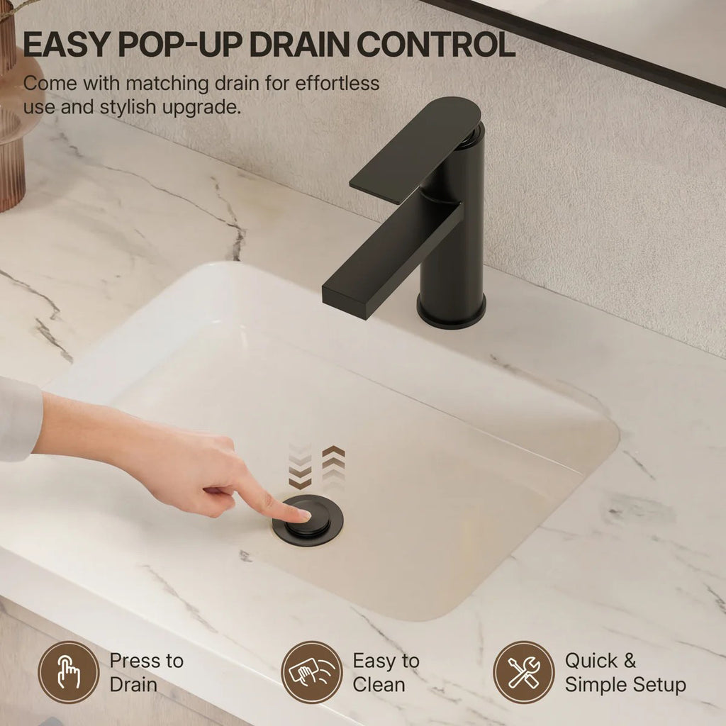 Single Hole Bathroom Faucet, Single Handle Bathroom Sink Faucet with Drain Assembly LP090081-YS - Matte Black