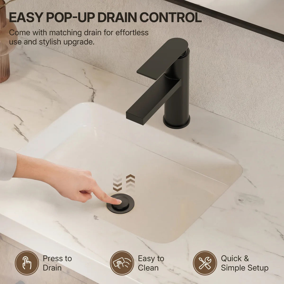 Single Hole Bathroom Faucet, Single Handle Bathroom Sink Faucet with Drain Assembly LP090081-YS - Matte Black