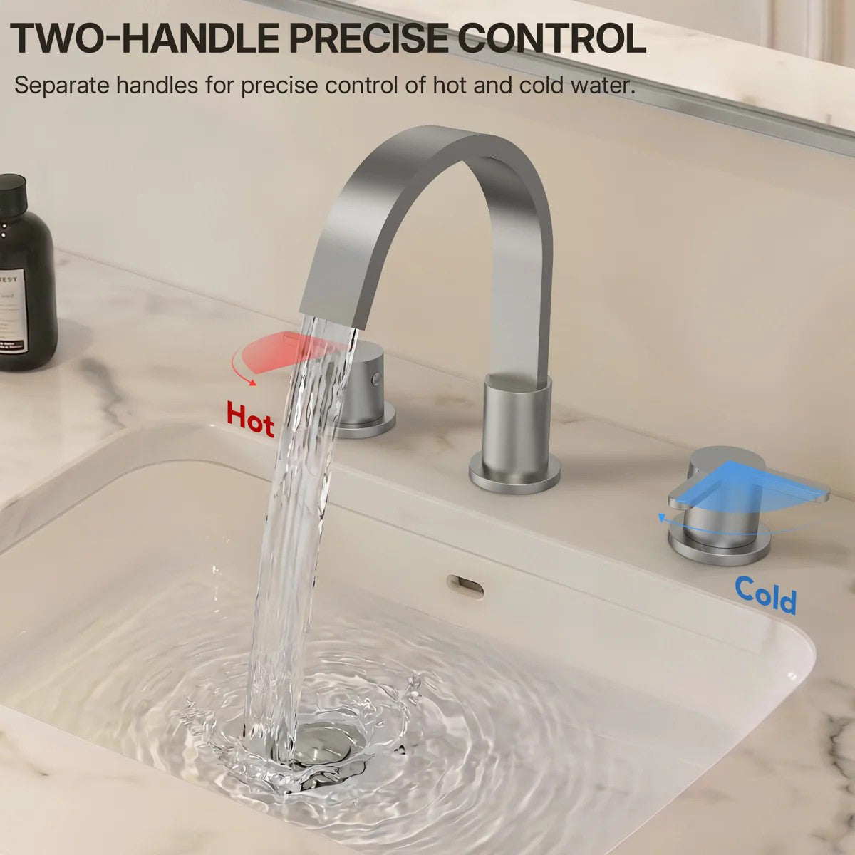 Widespread Bathroom Faucet 3 Hole, 2-handle Bathroom Sink Faucet with Drain Assembly LP01382330-YS - Brushed Nickel