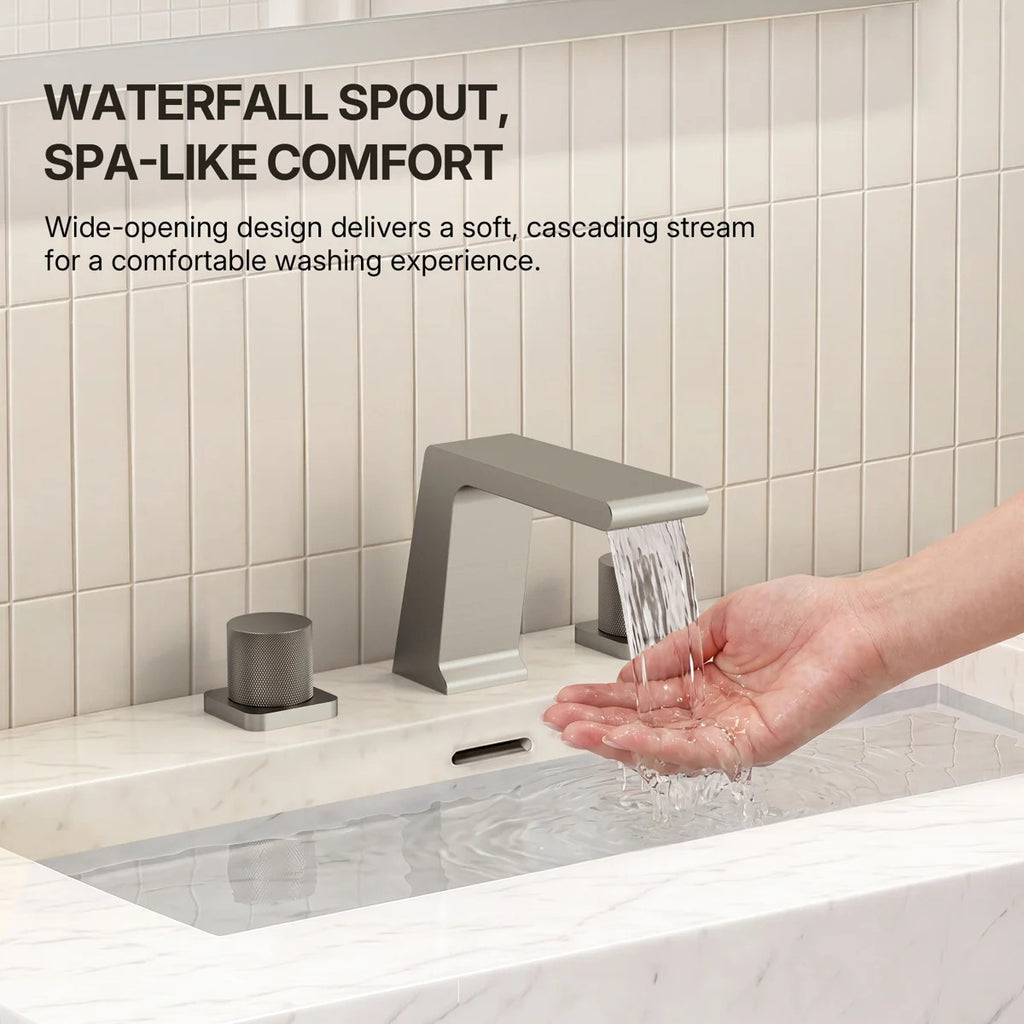 Widespread Bathroom Faucet 3 Hole, 2-handle Bathroom Sink Faucet with Drain Assembly LP00129-YS - Brushed Nickel