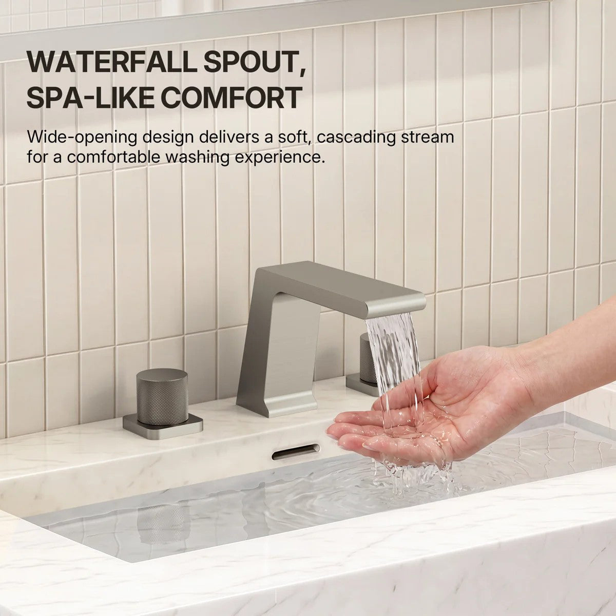 Widespread Bathroom Faucet 3 Hole, 2-handle Bathroom Sink Faucet with Drain Assembly LP00129-YS - Brushed Nickel