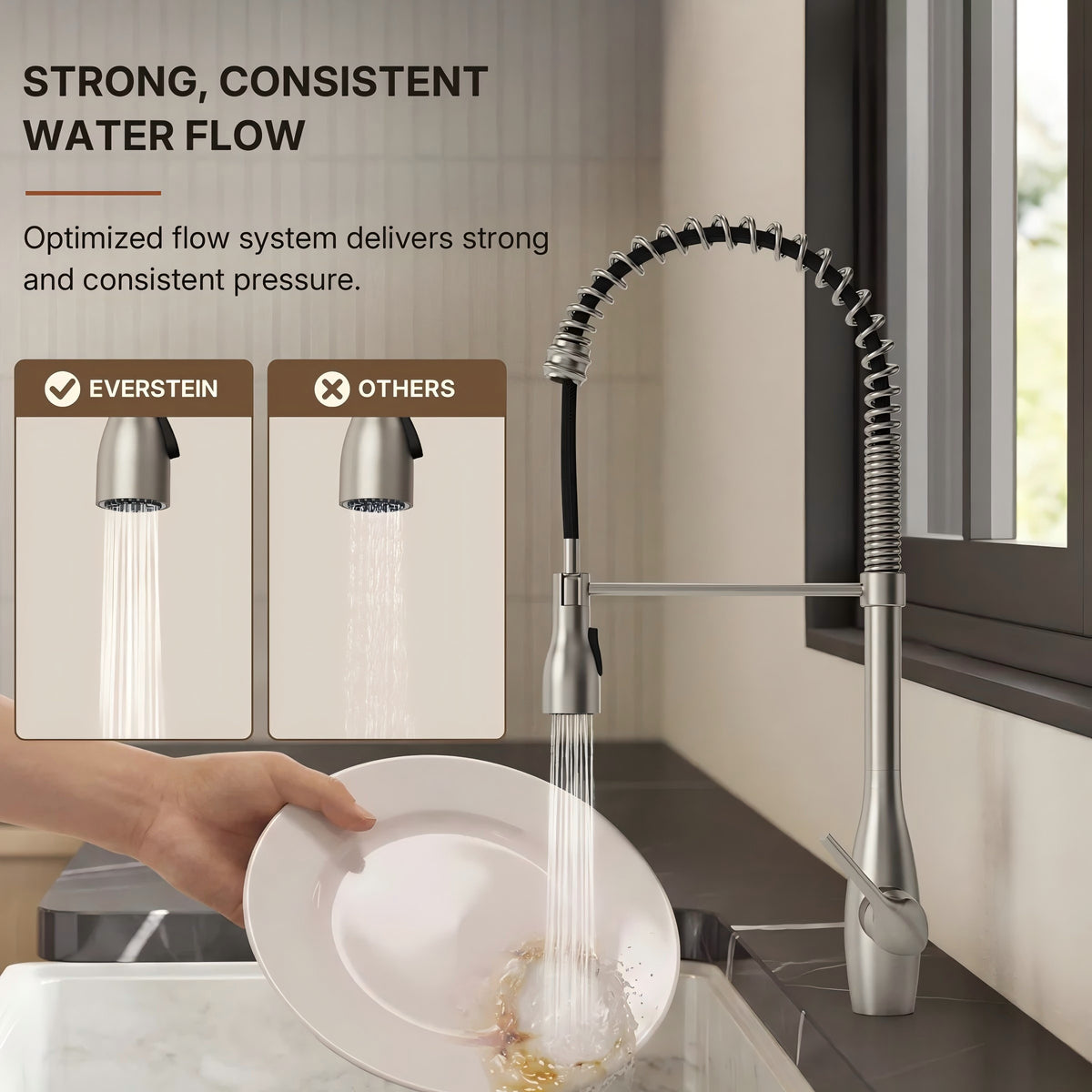 Commercial Style Dual Function Single Handle Pull Down Kitchen Faucet LP051-CF - Stainless Steel