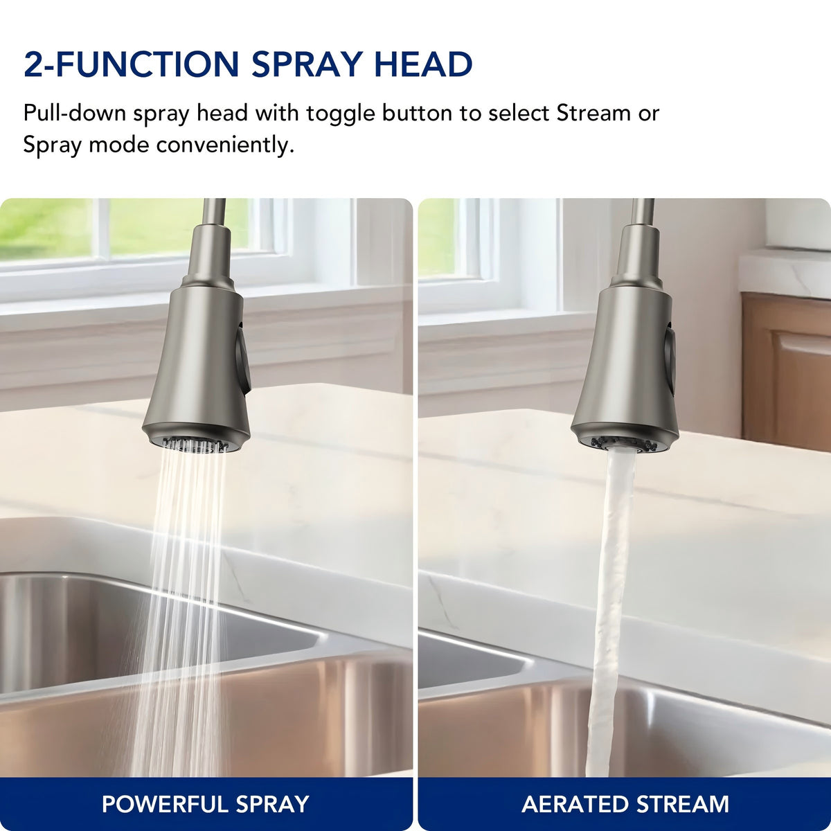 Commercial-Style 2-Function Pull-Down Single-Handle Kitchen Faucet LP0921-CF - Stainless Steel