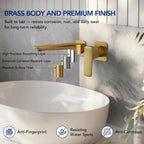 Wall Mounted Bathroom Faucet, Single-handle Bathroom Sink Faucet with Drain Assembly LP12-YS - Brushed Gold