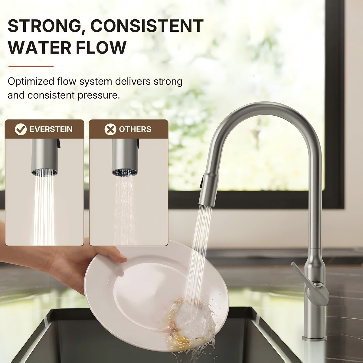 Dual-Function Single-Handle Pull-Down Kitchen Faucet with Swivel Spout LP133-CF- Stainless Steel
