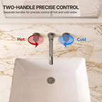 Wall Mounted Bathroom Faucet 3 Hole,2-Handle Bathroom Sink Faucet with Drain Assembly, Brushed Nickel LP0019103-YS - Brushed Nickel