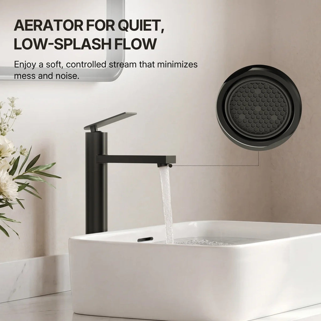 Single Hole Vessel Bathroom Faucet, Single Handle Vessel Bathroom Sink Faucet with Drain Assembly LP0095-YS - Matte Black