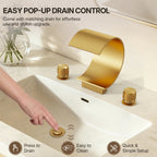 Widespread Bathroom Faucet 3 Hole, 2-handle Bathroom Sink Faucet with Drain Assembly LP550181-YS - Brushed Gold