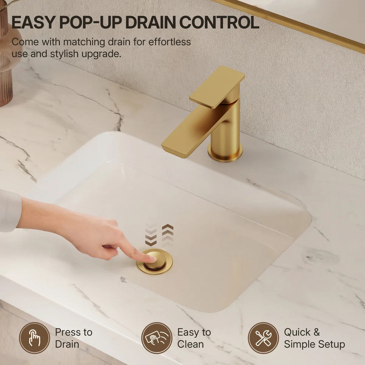 Single Hole Bathroom Faucet with Drain Assembly, Single Handle Bathroom Sink Faucet LP0091023-YS - Brushed Gold