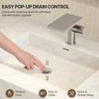 Single Hole Bathroom Faucet, Single-Handle Waterfall Sink Faucet with Drain Assembly LP0168-YS - Brushed Nickel