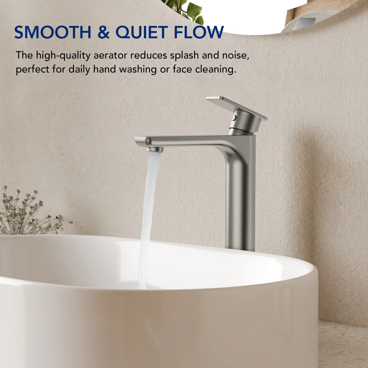 Single Hole Vessel Bathroom Faucet, Single Handle Bathroom Sink Faucet with Drain Assembly LP0096-YS - Brushed Nickel