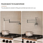 Wall Mount Swing Arm Folding Pot Filler Kitchen Faucet, 2-Handle Kitchen Faucet for Stove Use LP09-CFK - Brushed Nickel