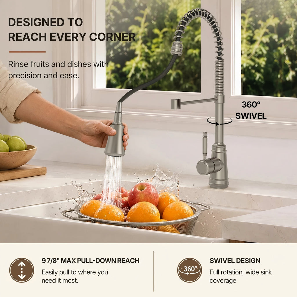 Commercial Style Dual Function Single Handle Pull Down Kitchen Faucet LP00303-YS - Stainless Steel
